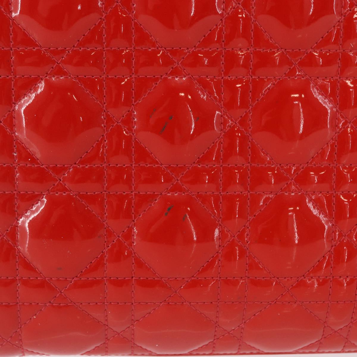 Christian Dior Canage Hand Bag Patent leather Red Silver Auth 162851