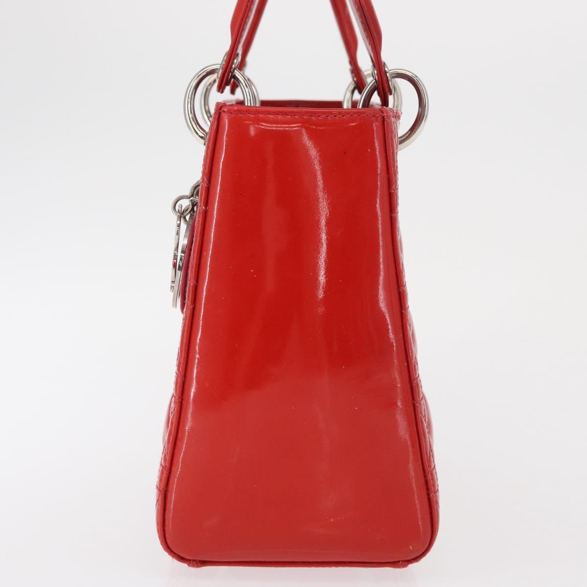 Christian Dior Canage Hand Bag Patent leather Red Silver Auth 162851
