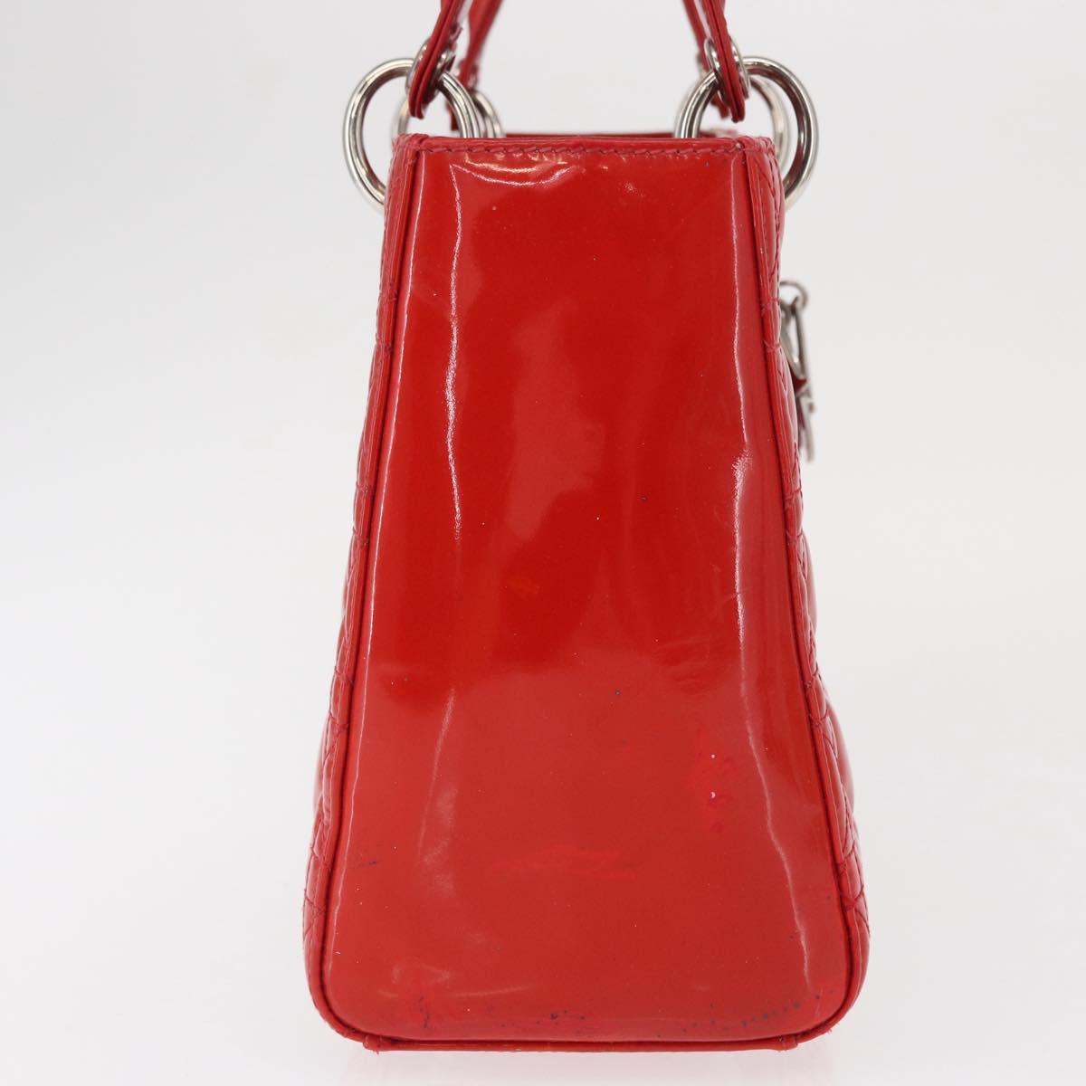 Christian Dior Canage Hand Bag Patent leather Red Silver Auth 162851
