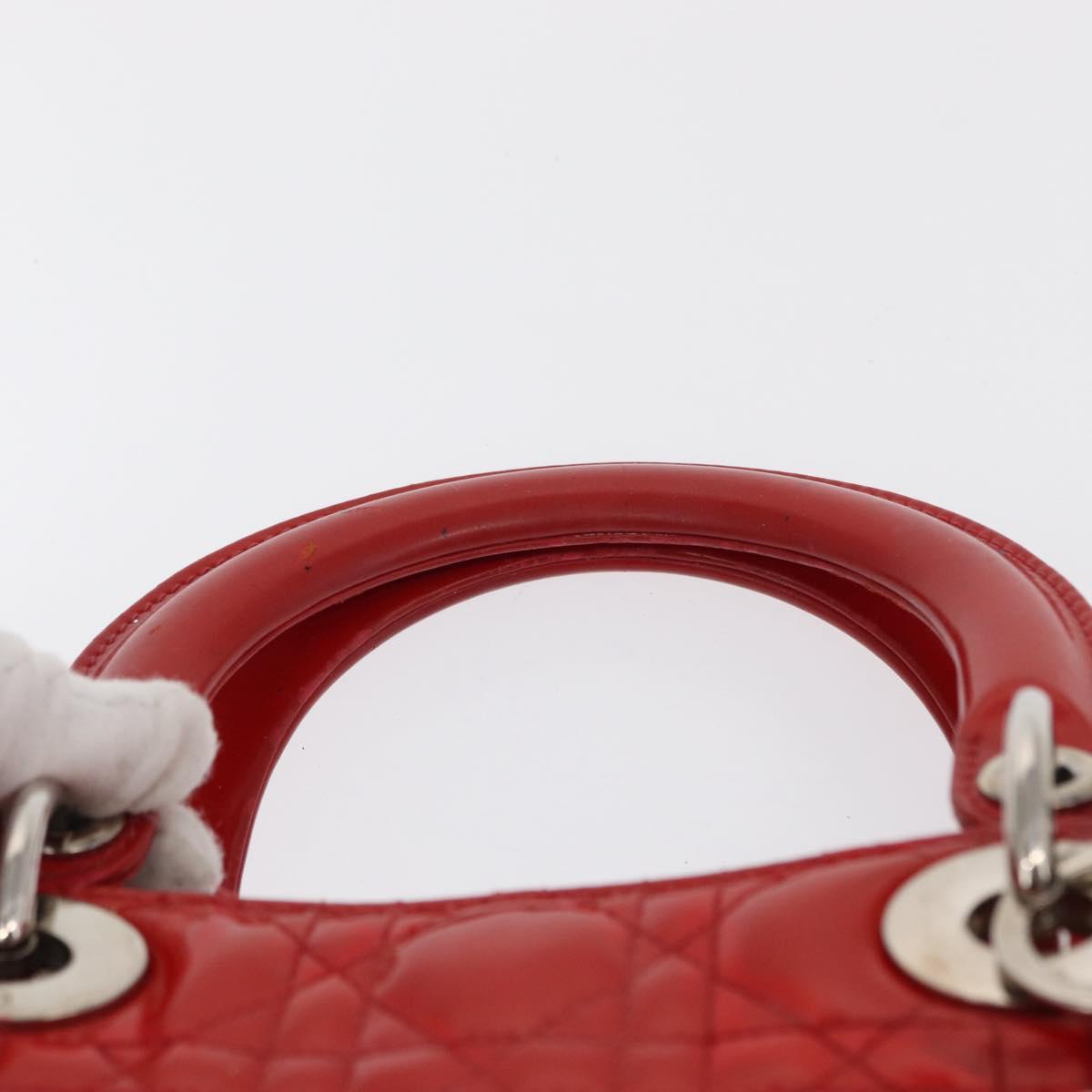 Christian Dior Canage Hand Bag Patent leather Red Silver Auth 162851