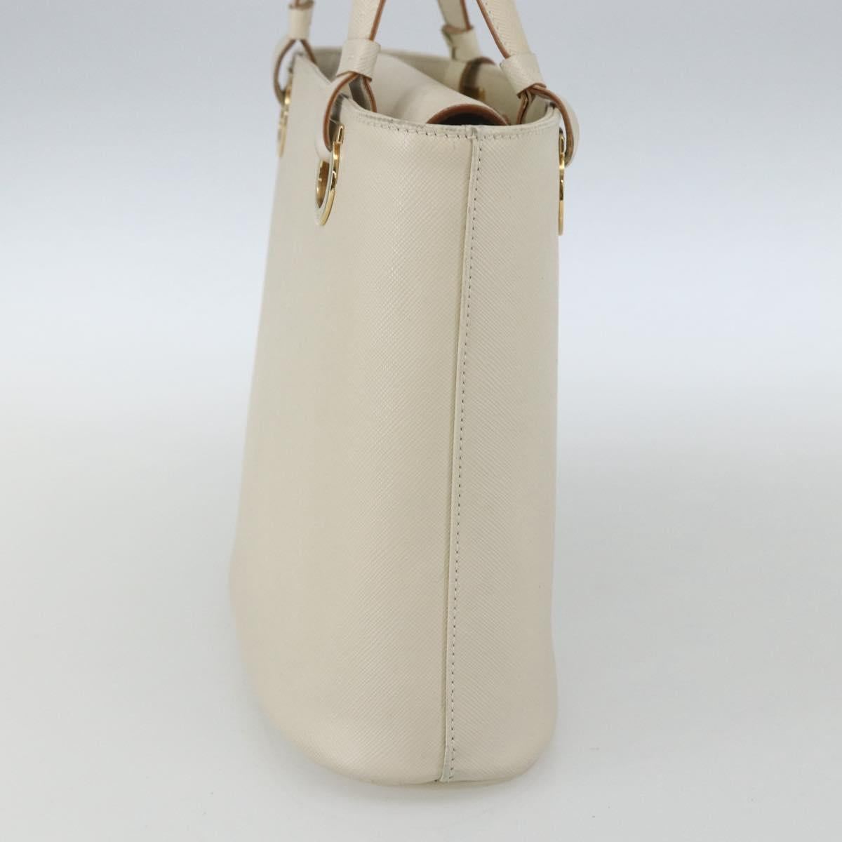 Salvatore Ferragamo Hand Bag Leather White Gold Auth 162853