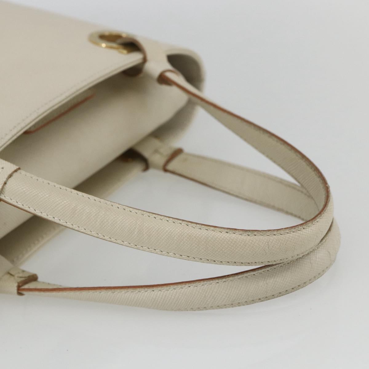 Salvatore Ferragamo Hand Bag Leather White Gold Auth 162853