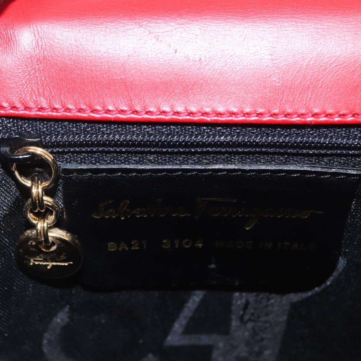Salvatore Ferragamo Vala Hand Bag Leather 2way Red Gold Auth 162854