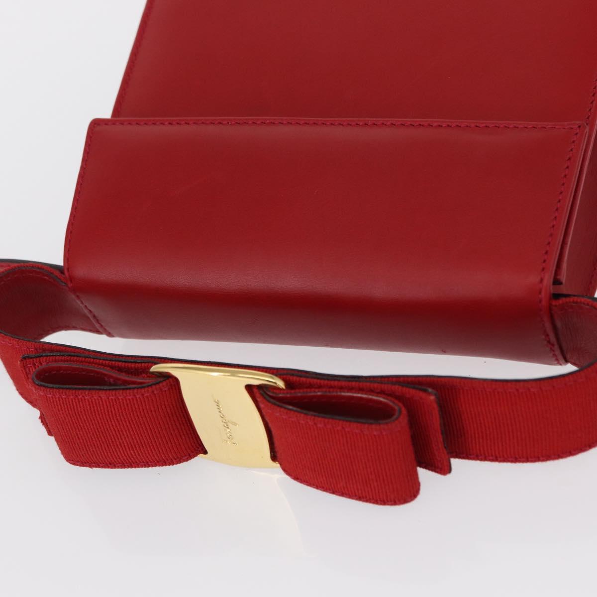 Salvatore Ferragamo Vala Hand Bag Leather 2way Red Gold Auth 162854