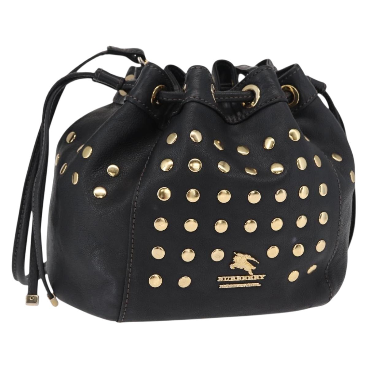 BURBERRY Blue Label Shoulder Bag Leather Black Gold Auth 162856