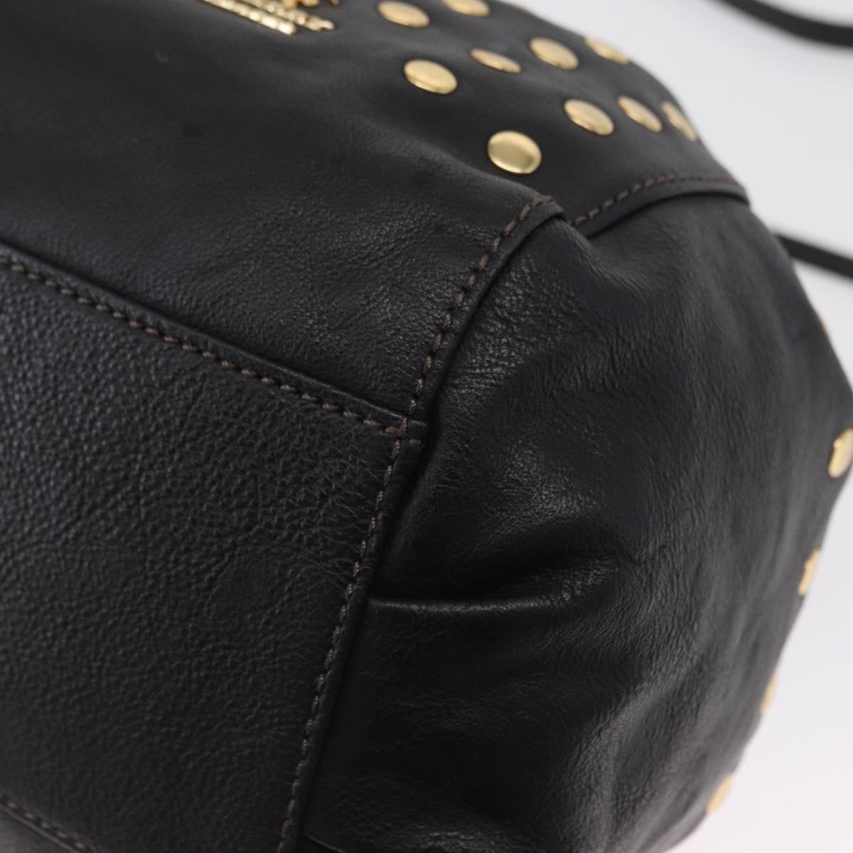BURBERRY Blue Label Shoulder Bag Leather Black Gold Auth 162856
