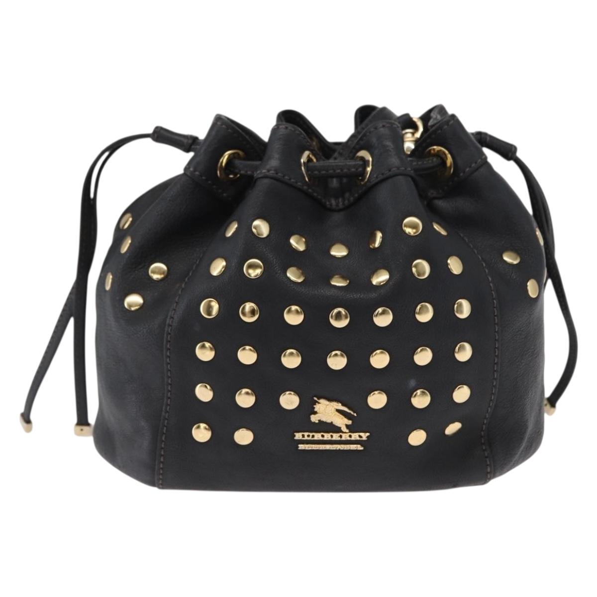 BURBERRY Blue Label Shoulder Bag Leather Black Gold Auth 162856
