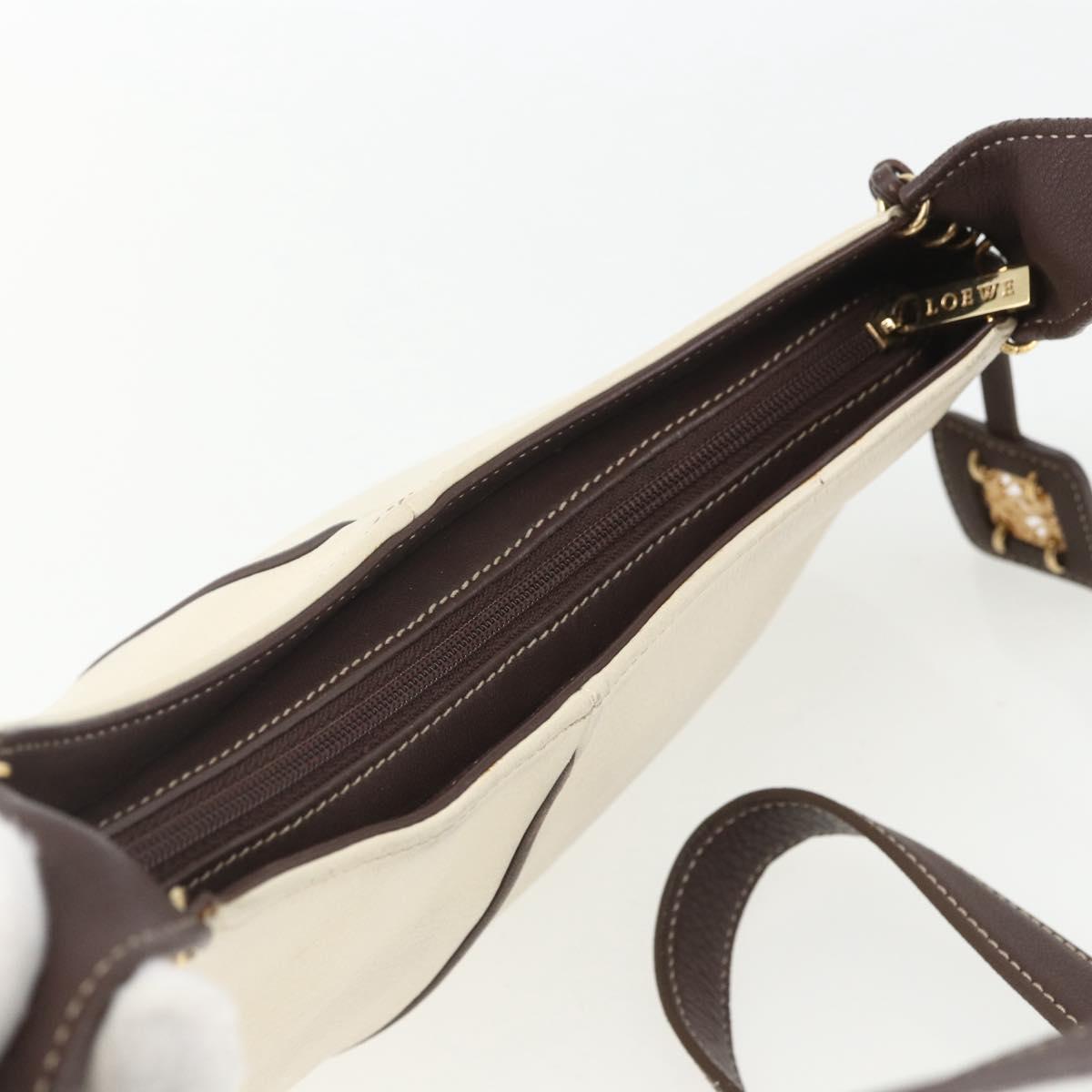 LOEWE Shoulder Bag Leather White Gold Auth 162858