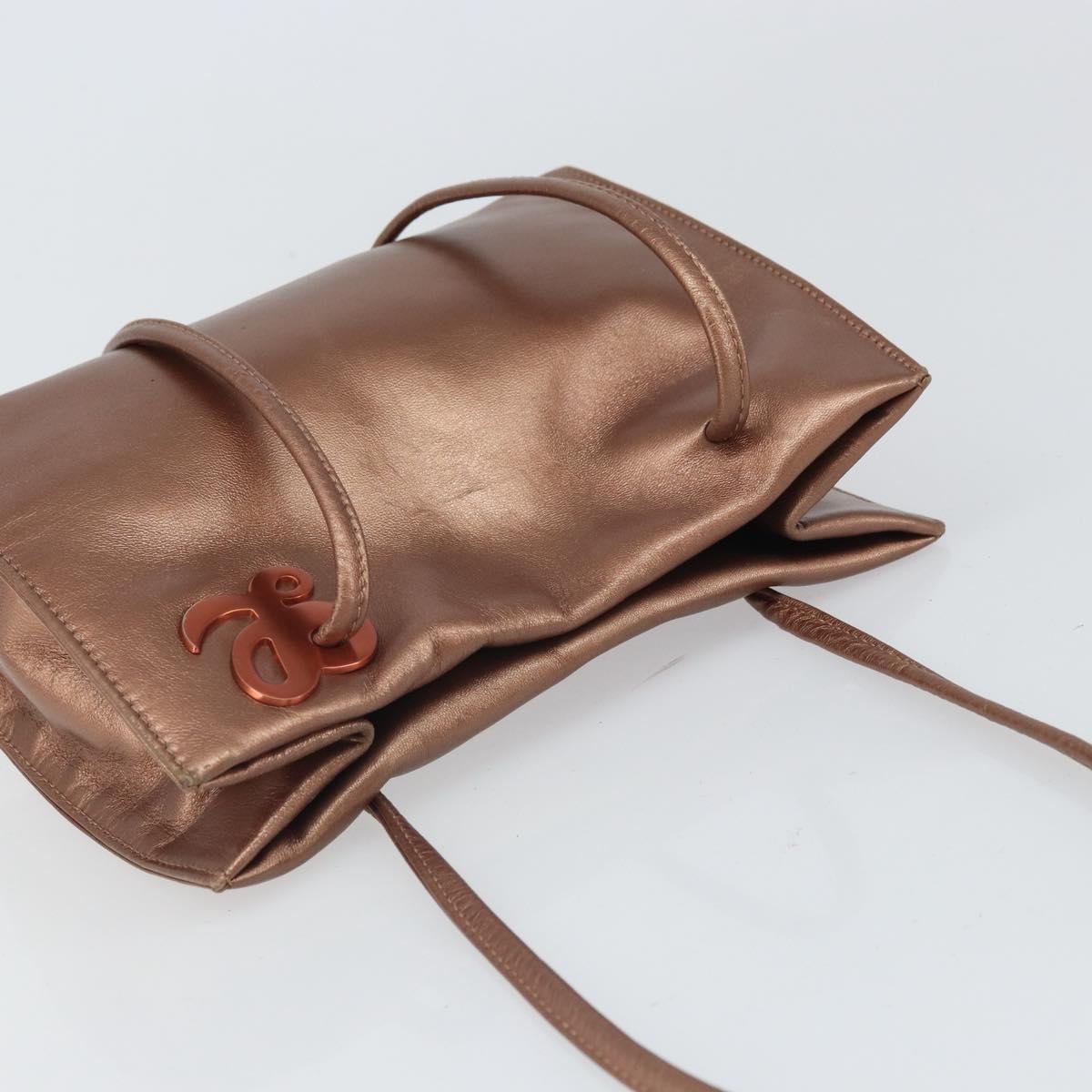 LOEWE Shoulder Bag Leather Brown Gold Auth 162859