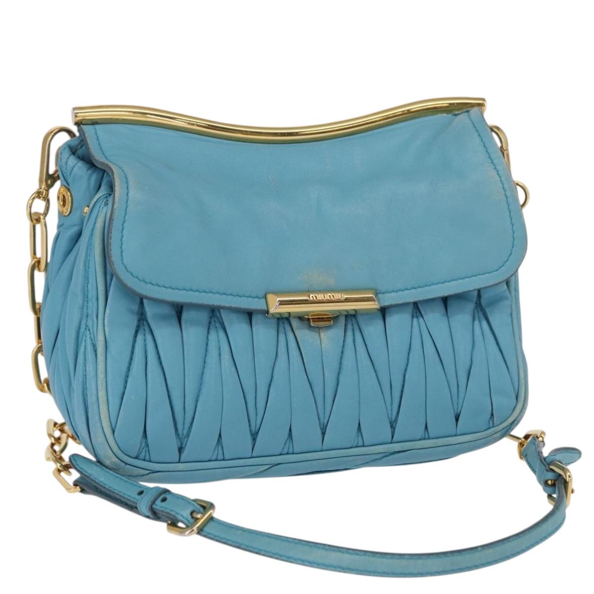 Miu Miu Chain Shoulder Bag Leather Blue Gold Auth 162860