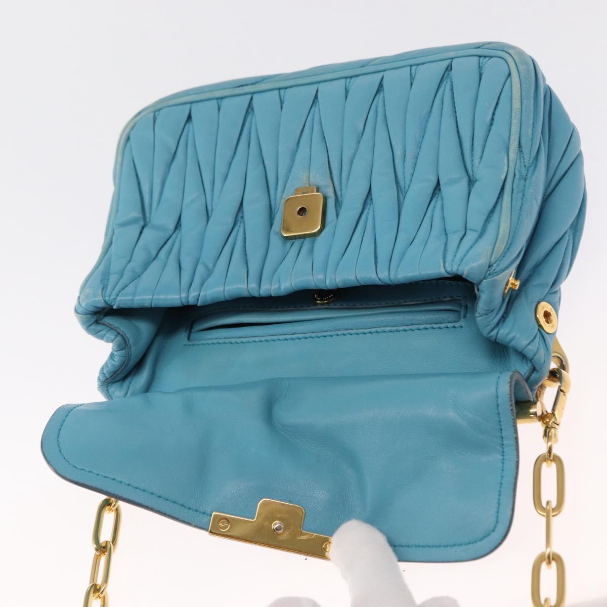 Miu Miu Chain Shoulder Bag Leather Blue Gold Auth 162860