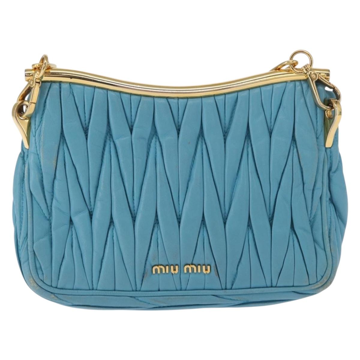 Miu Miu Chain Shoulder Bag Leather Blue Gold Auth 162860