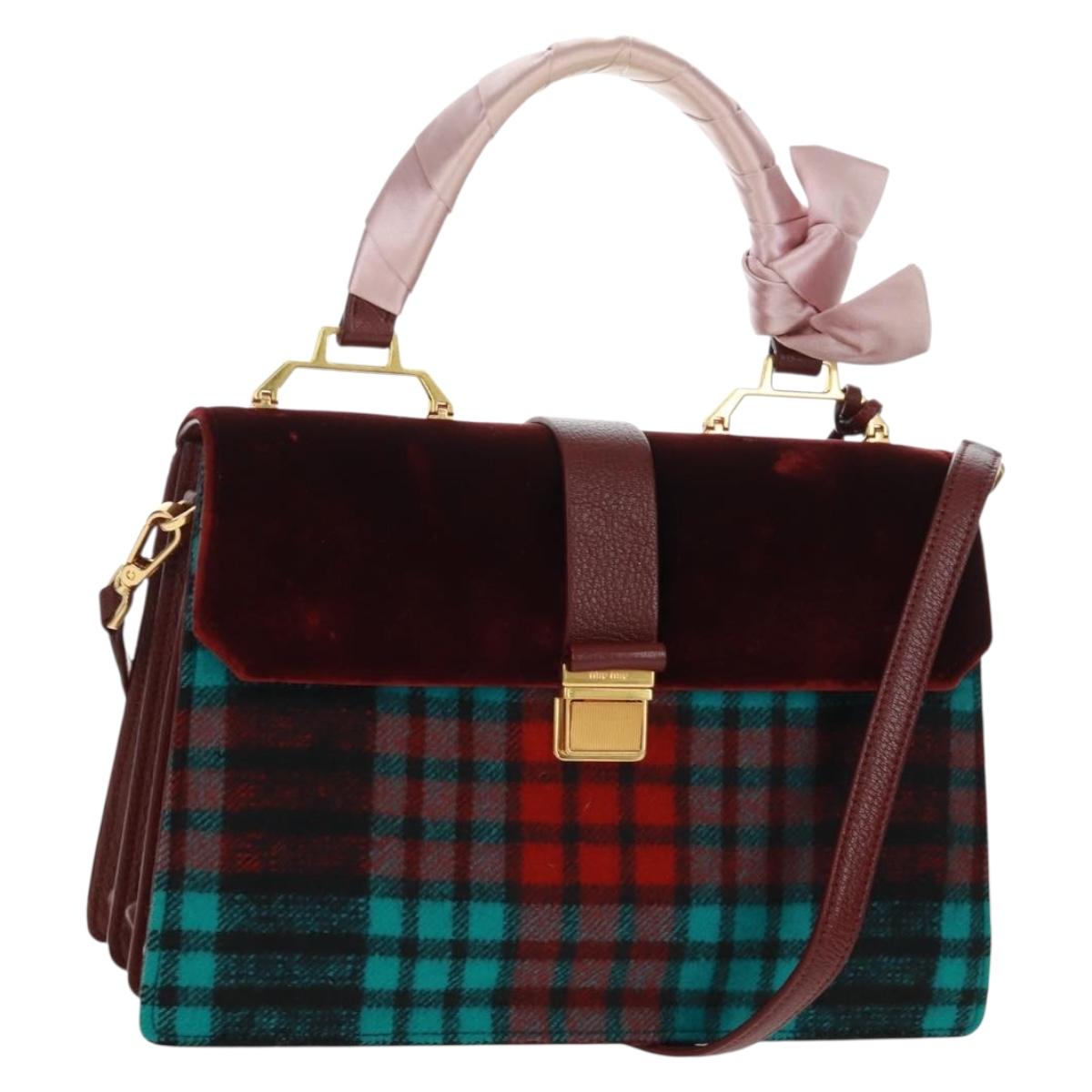 Miu Miu Hand Bag Velor 2way Red Gold Auth 162863SAV