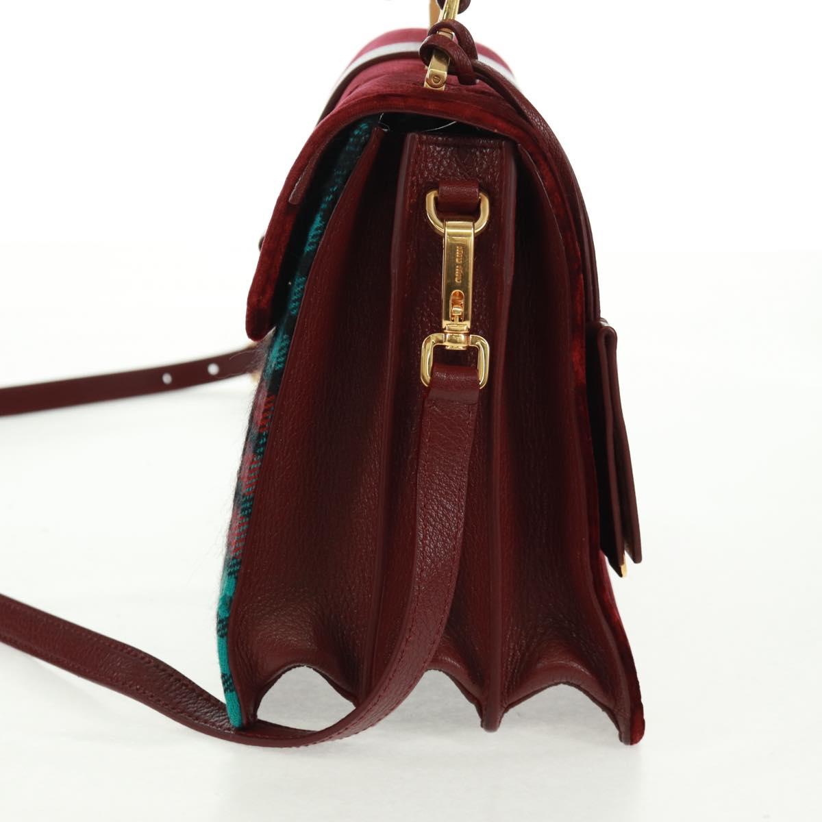 Miu Miu Hand Bag Velor 2way Red Gold Auth 162863SAV
