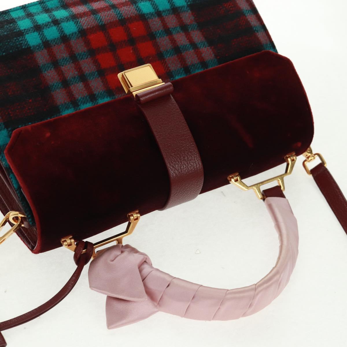 Miu Miu Hand Bag Velor 2way Red Gold Auth 162863SAV