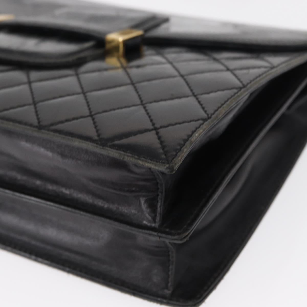 SAINT LAURENT Shoulder Bag Leather Black Gold Auth 162867