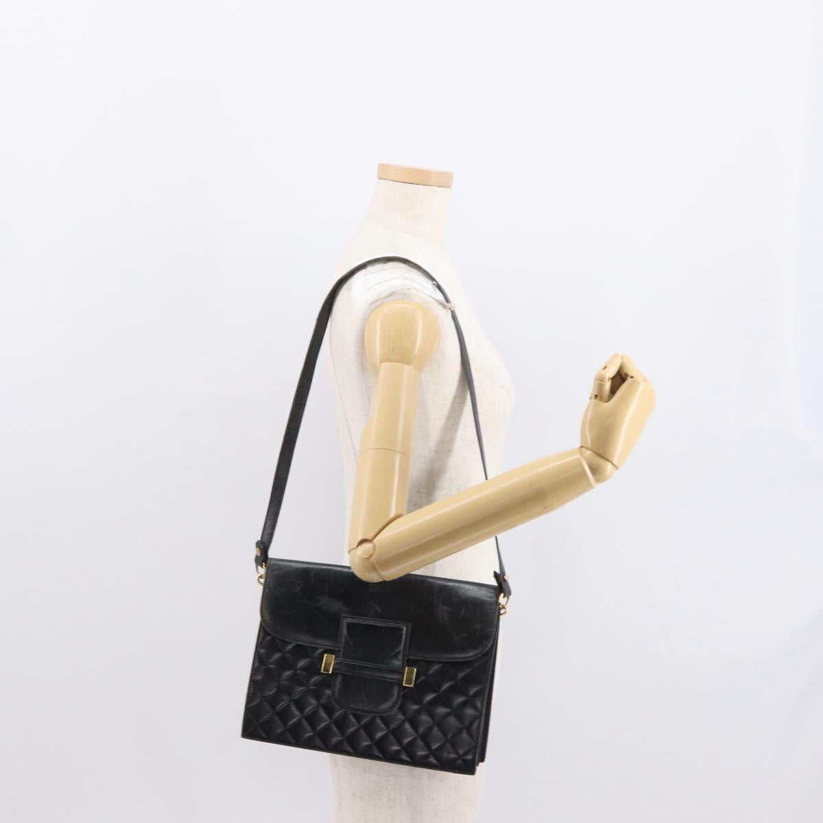 SAINT LAURENT Shoulder Bag Leather Black Gold Auth 162867