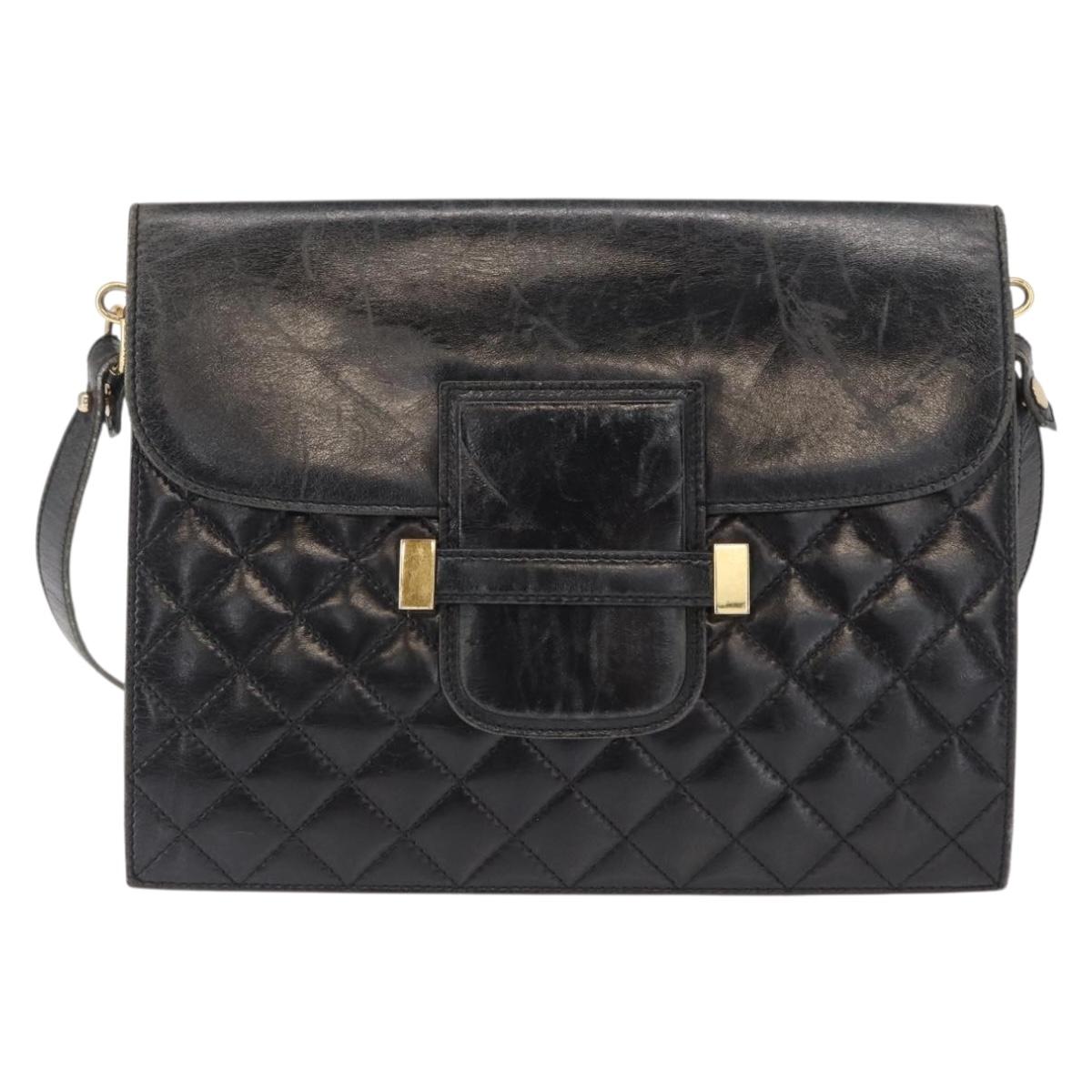 SAINT LAURENT Shoulder Bag Leather Black Gold Auth 162867