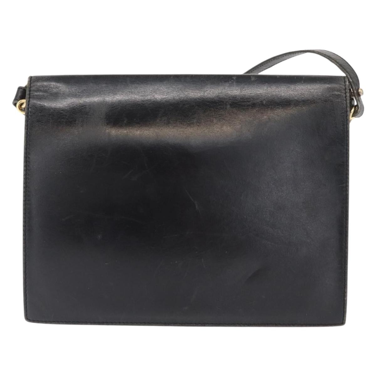 SAINT LAURENT Shoulder Bag Leather Black Gold Auth 162867