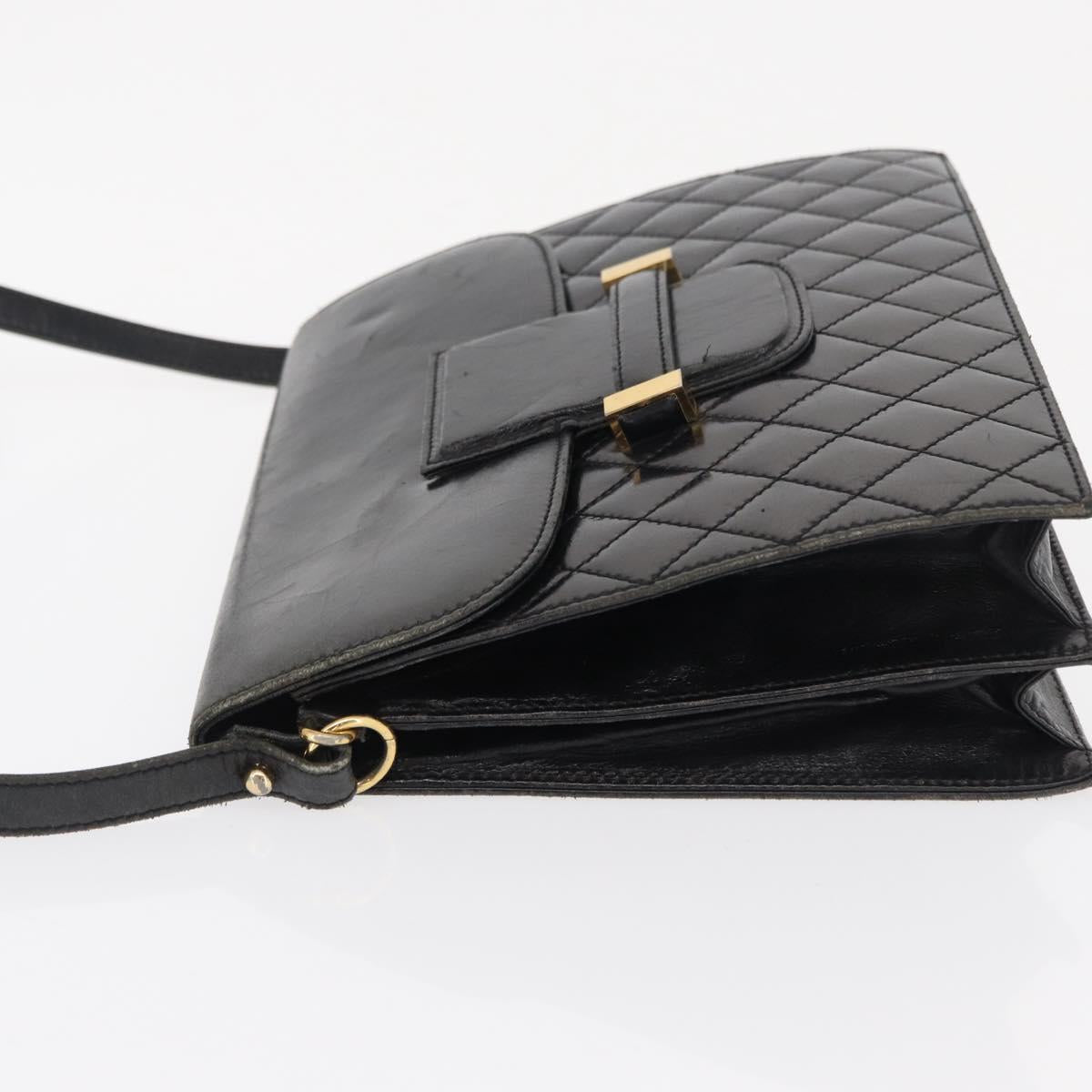 SAINT LAURENT Shoulder Bag Leather Black Gold Auth 162867