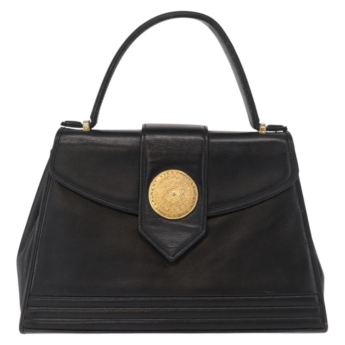 SAINT LAURENT Cassandra Hand Bag Leather Black Gold Auth 162868