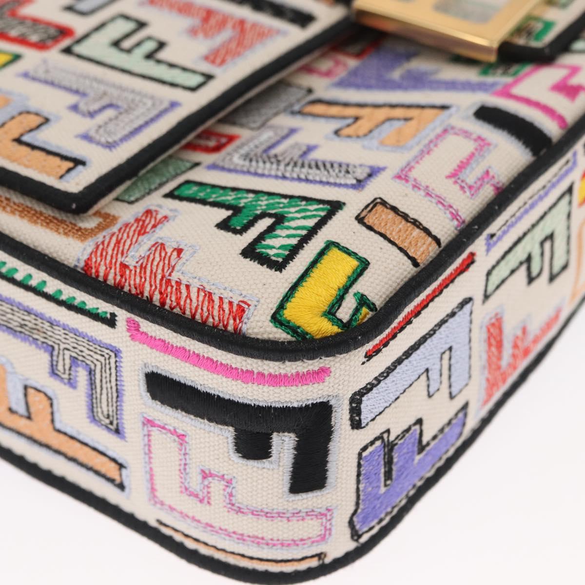 FENDI Zucca Canvas Mamma Baguette Shoulder Bag Multicolor Gold Auth 162870SM