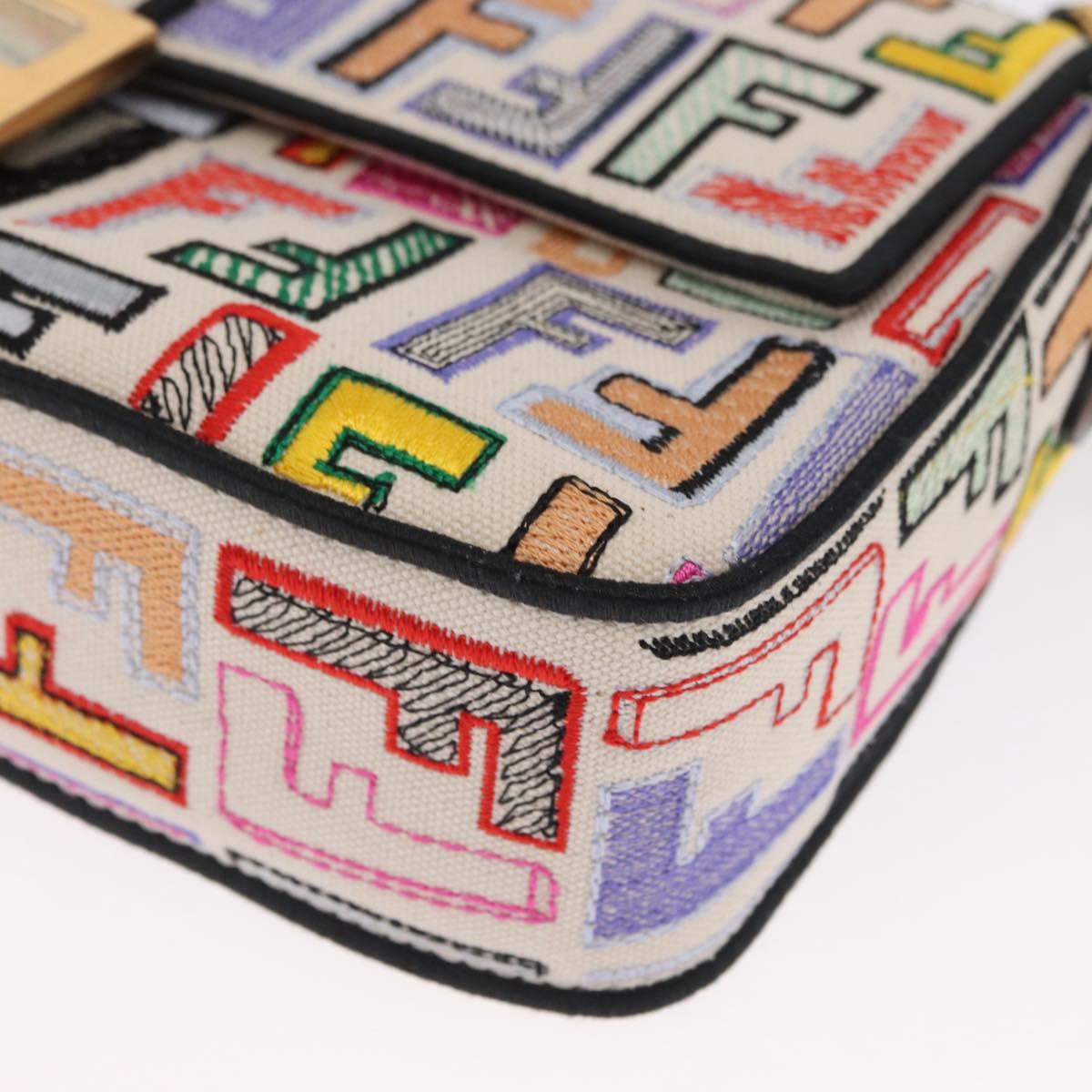 FENDI Zucca Canvas Mamma Baguette Shoulder Bag Multicolor Gold Auth 162870SM