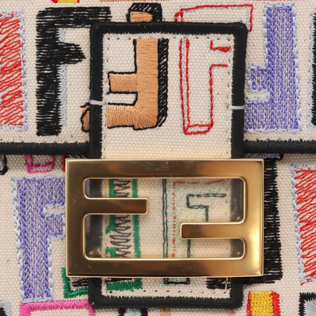 FENDI Zucca Canvas Mamma Baguette Shoulder Bag Multicolor Gold Auth 162870SM