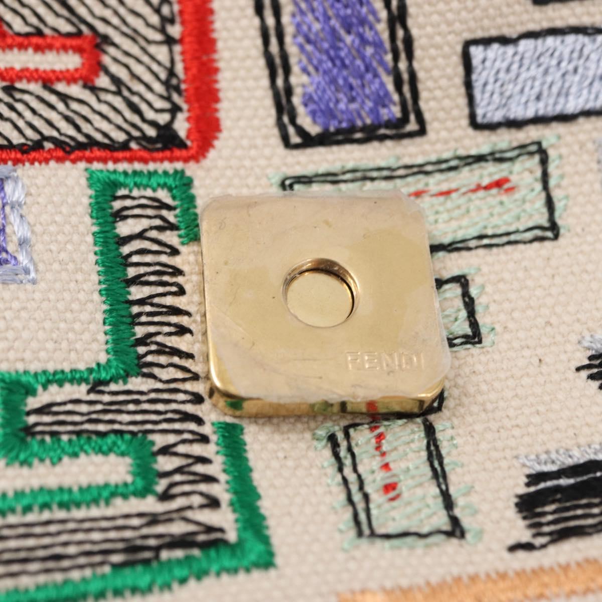 FENDI Zucca Canvas Mamma Baguette Shoulder Bag Multicolor Gold Auth 162870SM