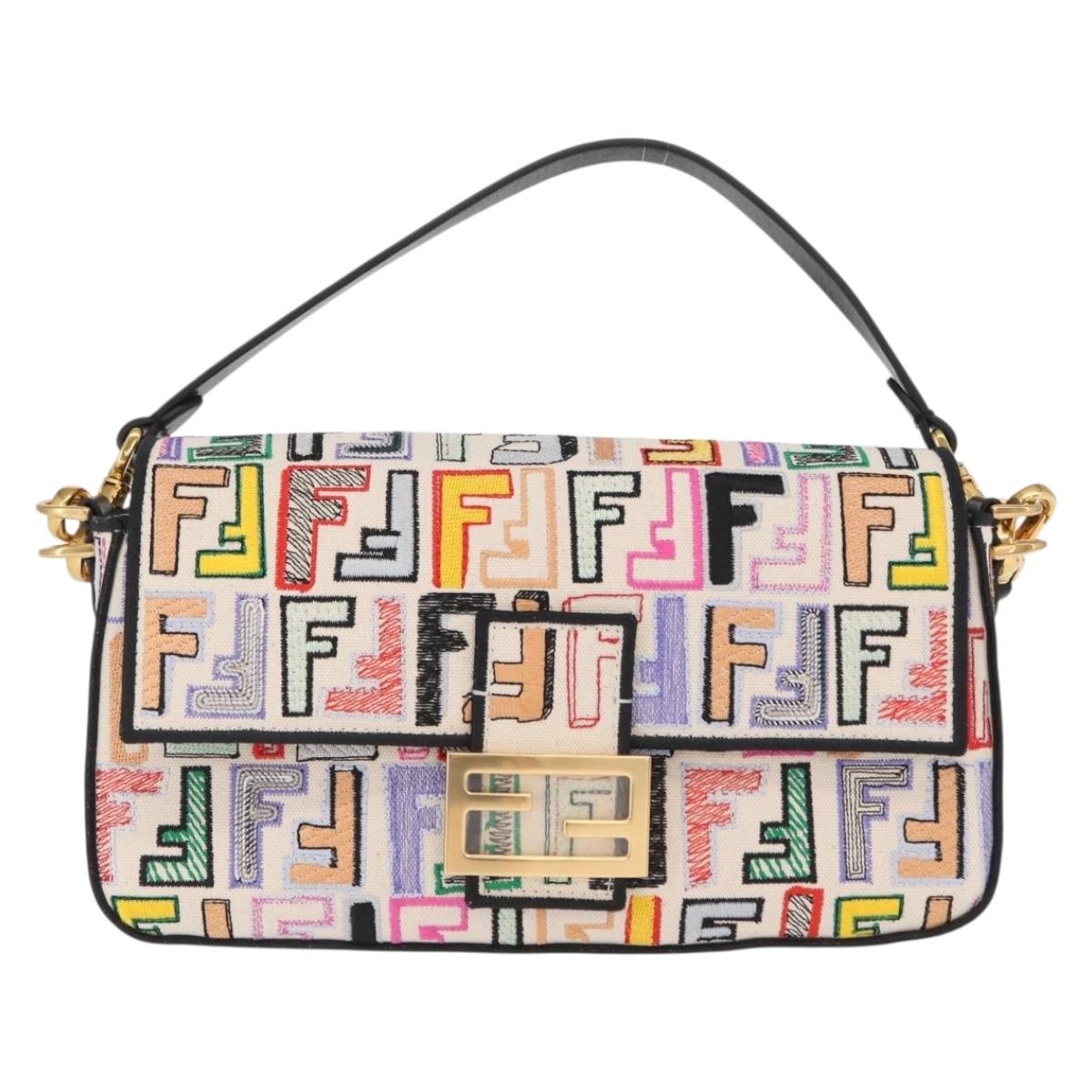 FENDI Zucca Canvas Mamma Baguette Shoulder Bag Multicolor Gold Auth 162870SM