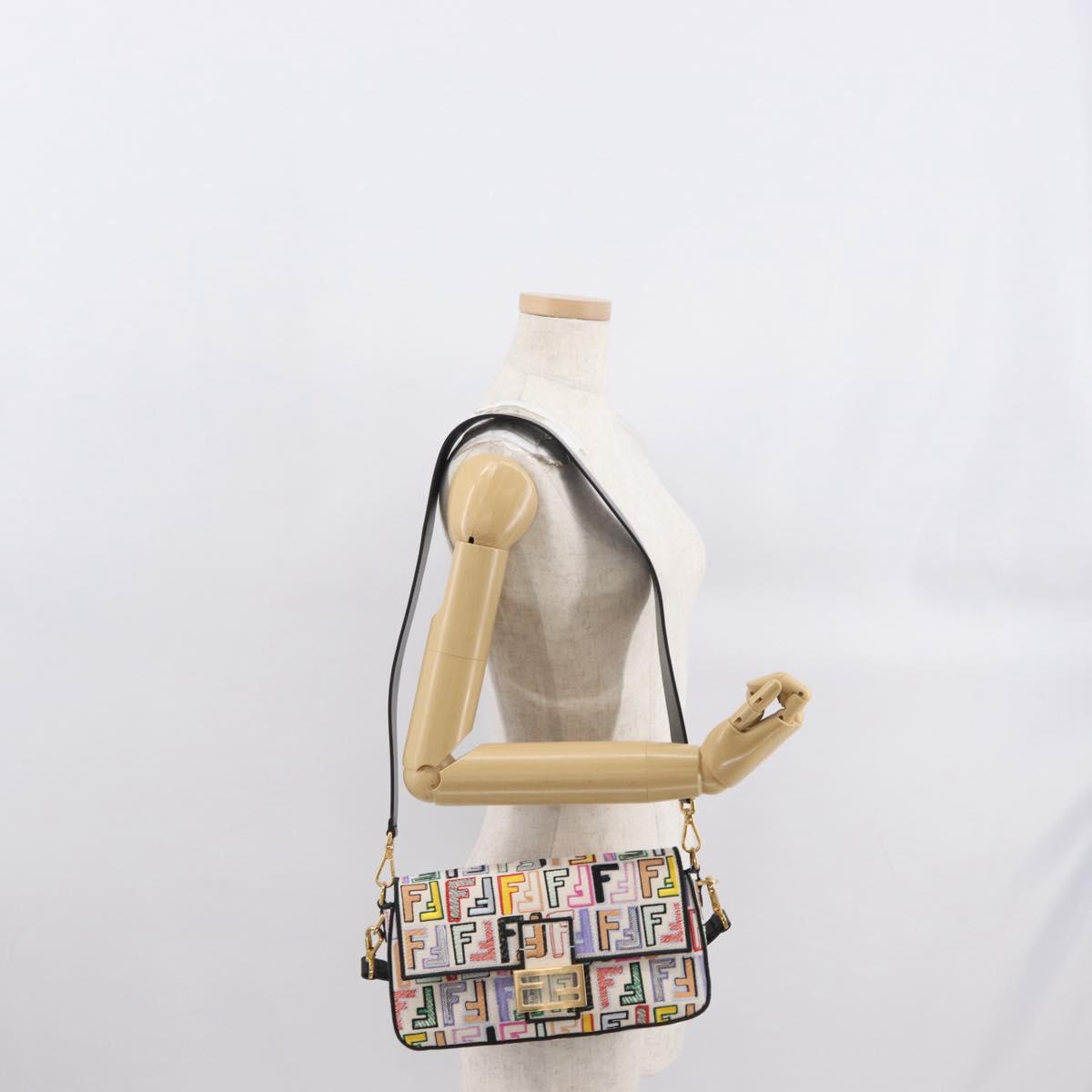 FENDI Zucca Canvas Mamma Baguette Shoulder Bag Multicolor Gold Auth 162870SM