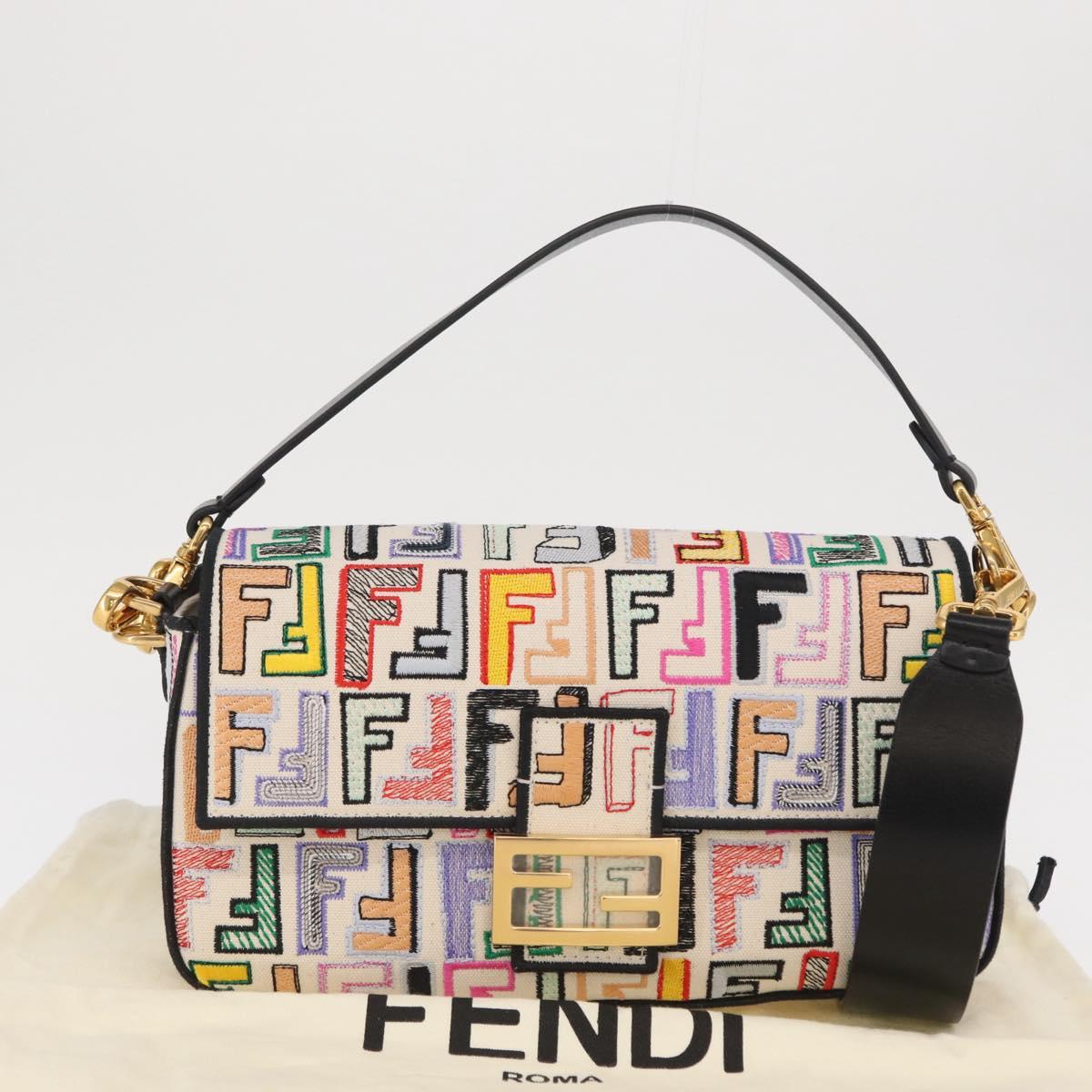 FENDI Zucca Canvas Mamma Baguette Shoulder Bag Multicolor Gold Auth 162870SM