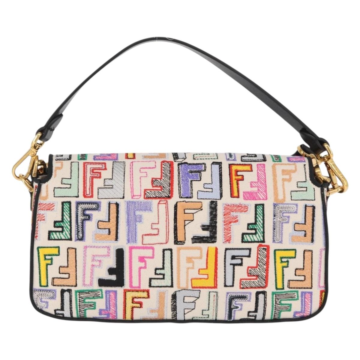 FENDI Zucca Canvas Mamma Baguette Shoulder Bag Multicolor Gold Auth 162870SM