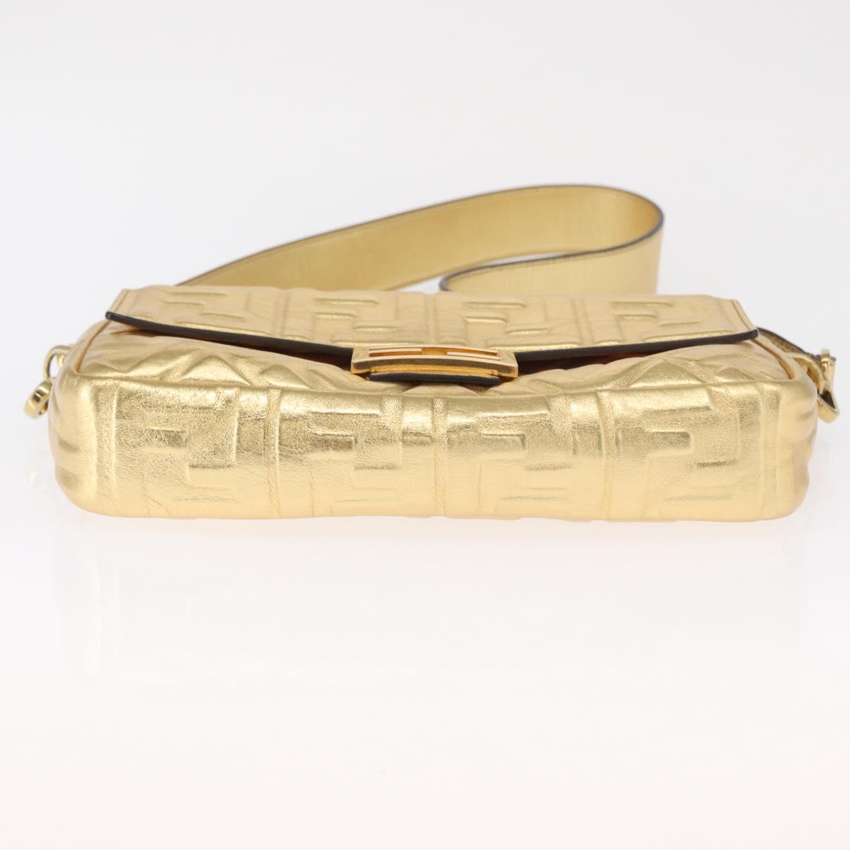 FENDI Zucca Canvas Mamma Baguette Shoulder Bag Gold Auth 162871SM
