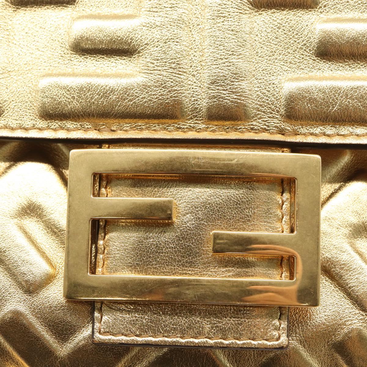 FENDI Zucca Canvas Mamma Baguette Shoulder Bag Gold Auth 162871SM