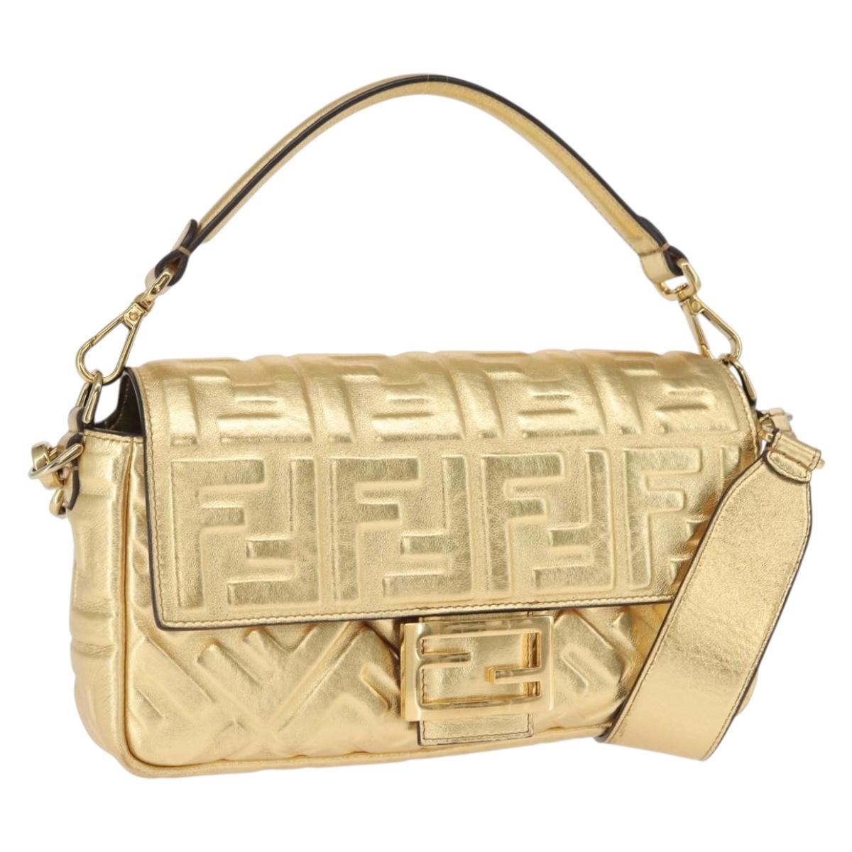 FENDI Zucca Canvas Mamma Baguette Shoulder Bag Gold Auth 162871SM