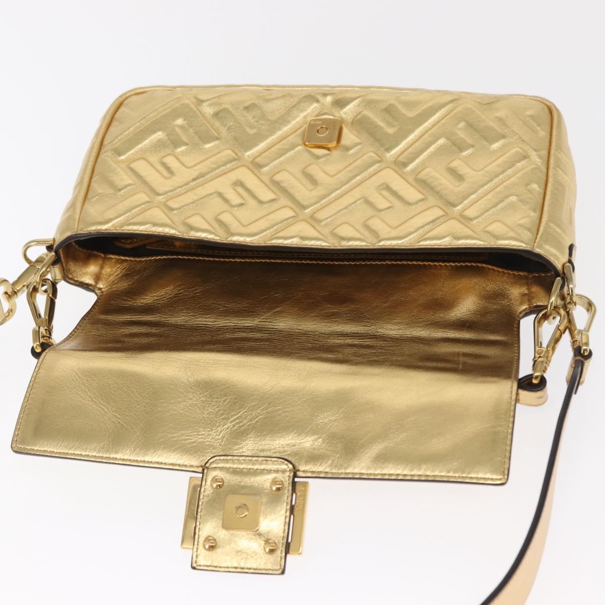 FENDI Zucca Canvas Mamma Baguette Shoulder Bag Gold Auth 162871SM