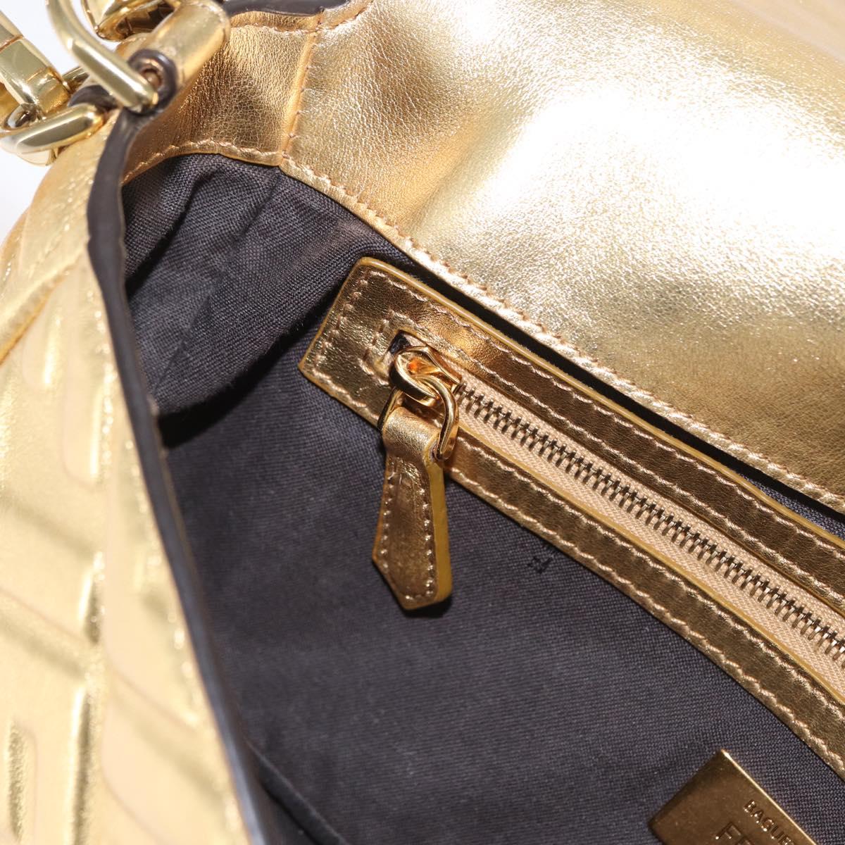 FENDI Zucca Canvas Mamma Baguette Shoulder Bag Gold Auth 162871SM
