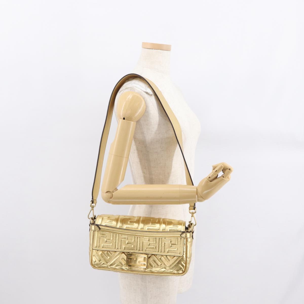 FENDI Zucca Canvas Mamma Baguette Shoulder Bag Gold Auth 162871SM