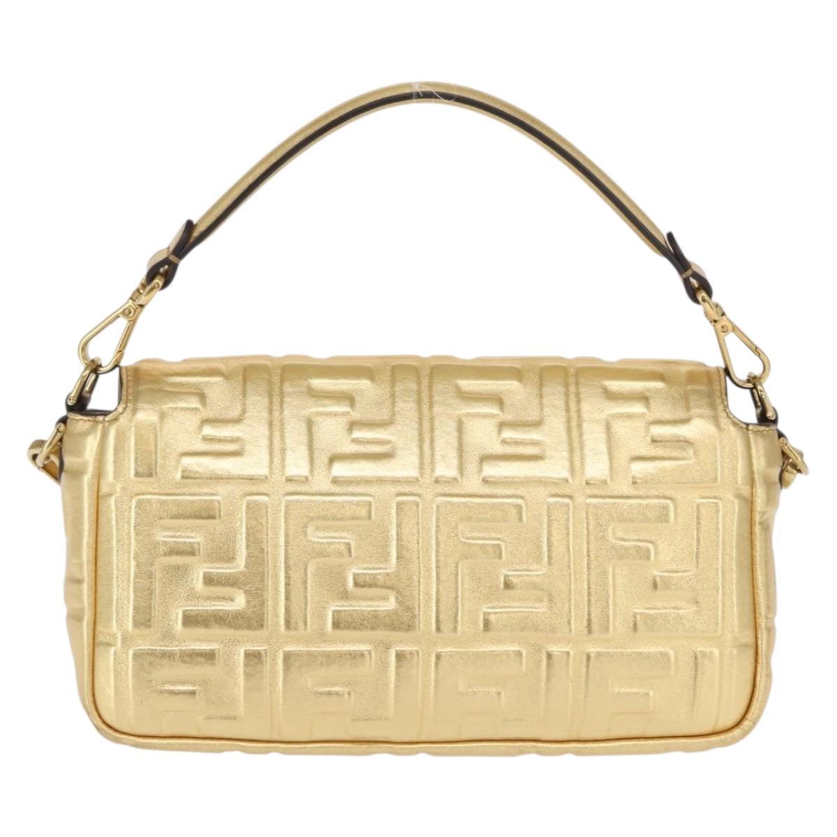 FENDI Zucca Canvas Mamma Baguette Shoulder Bag Gold Auth 162871SM