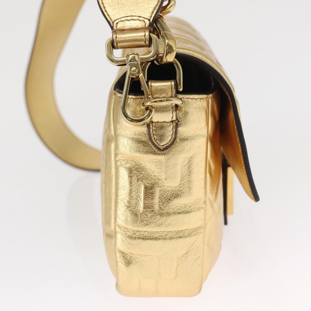 FENDI Zucca Canvas Mamma Baguette Shoulder Bag Gold Auth 162871SM