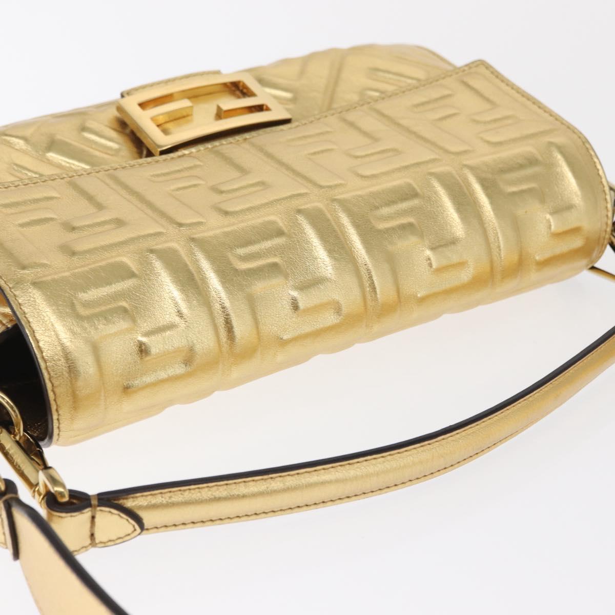 FENDI Zucca Canvas Mamma Baguette Shoulder Bag Gold Auth 162871SM