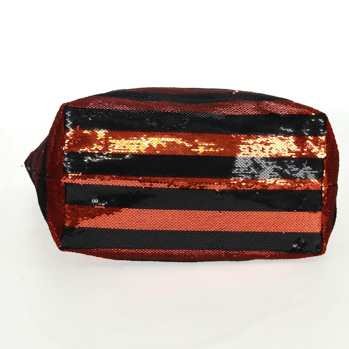 PRADA Sequin Tote Bag Nylon Orange Black Auth 162878V