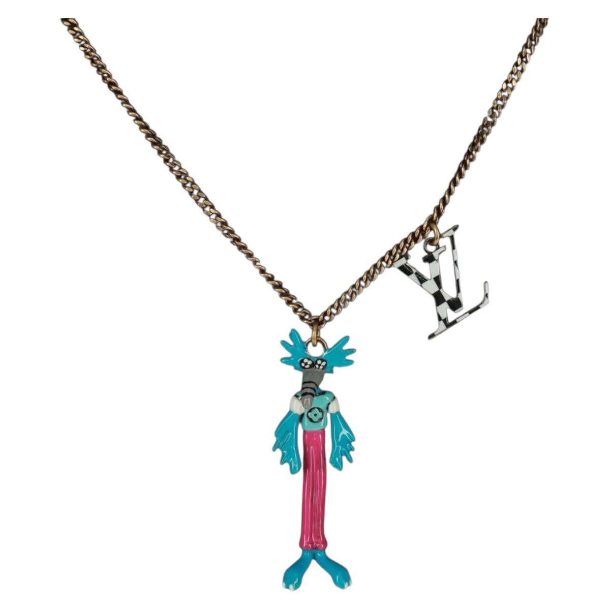LOUIS VUITTON Zoom-kun LV Animals Necklace metal Gold Tone MP2928 Auth 162894M