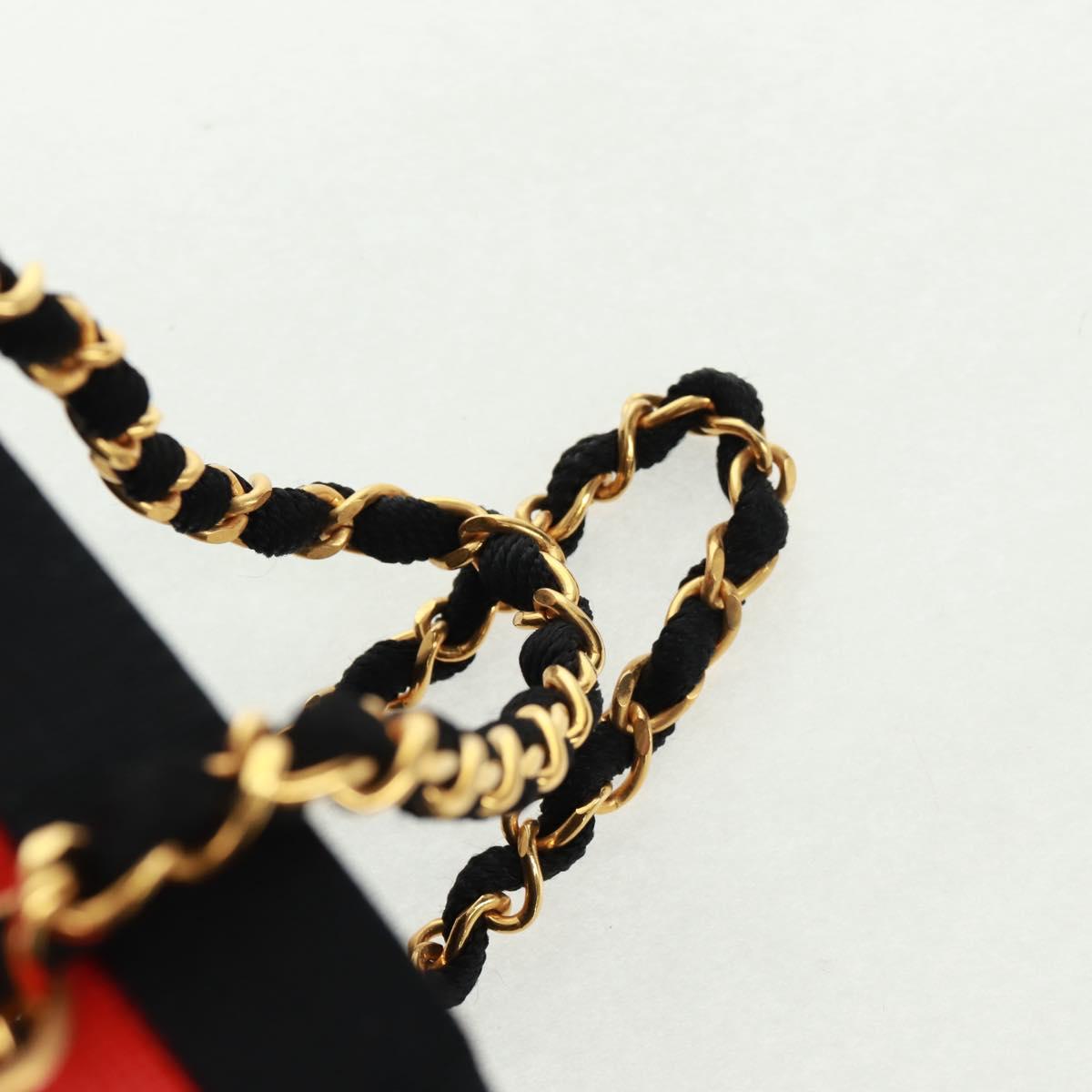 CHANEL Chain Hand Bag Raffia Red Gold CC Auth 162896V