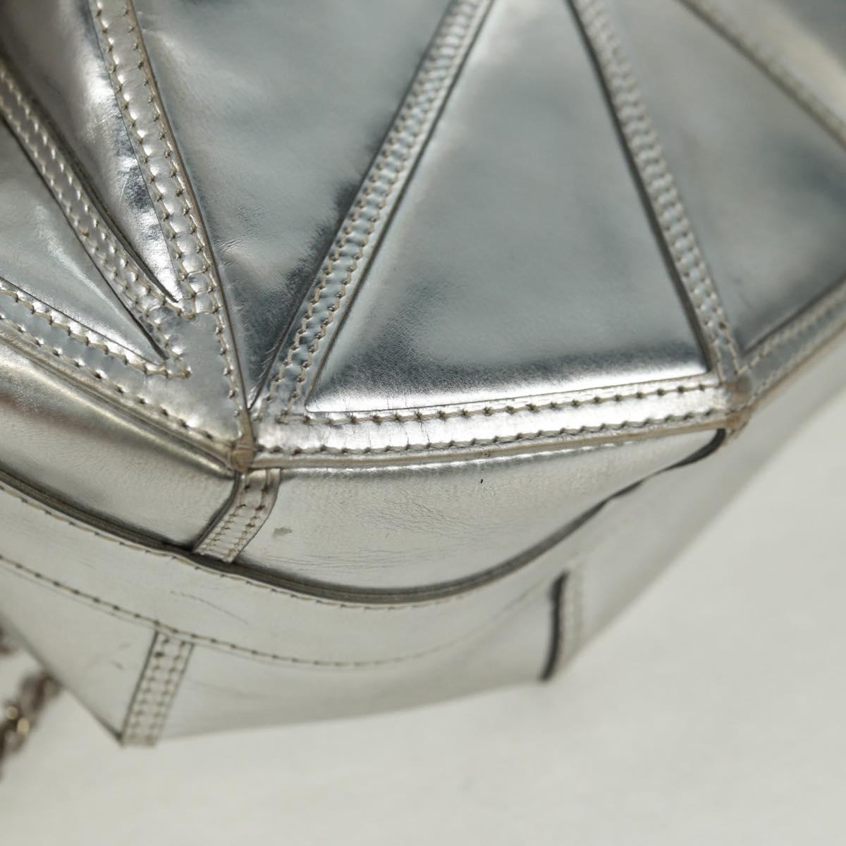 CHANEL Clutch Bag Leather Silver CC Auth 162899V