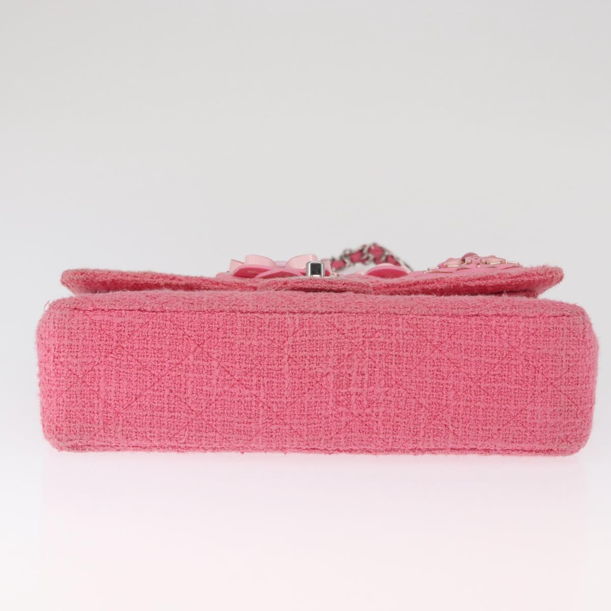 CHANEL Matelasse25 Chain Shoulder Bag Tweed Pink Silver CC Auth 162900SM