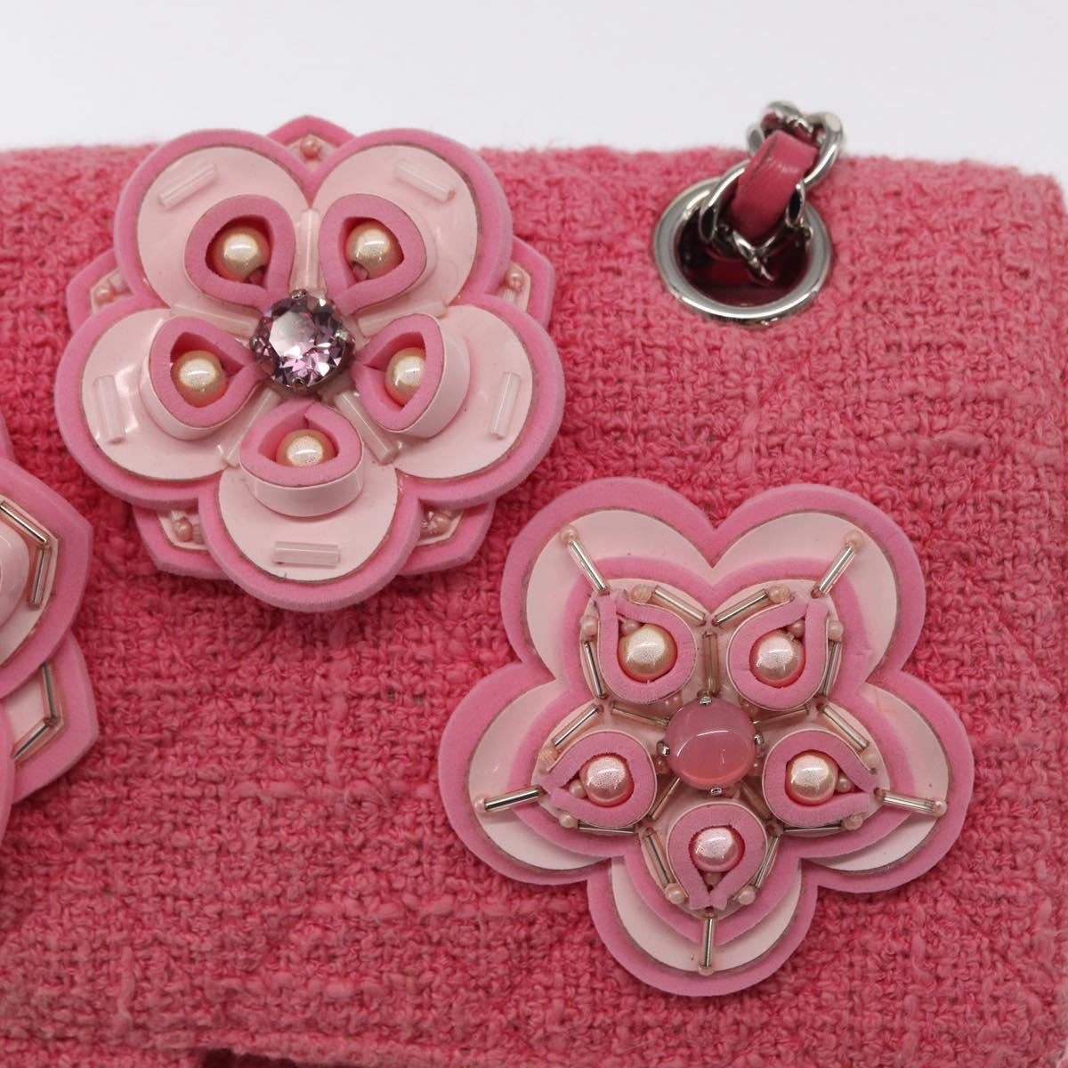 CHANEL Matelasse25 Chain Shoulder Bag Tweed Pink Silver CC Auth 162900SM