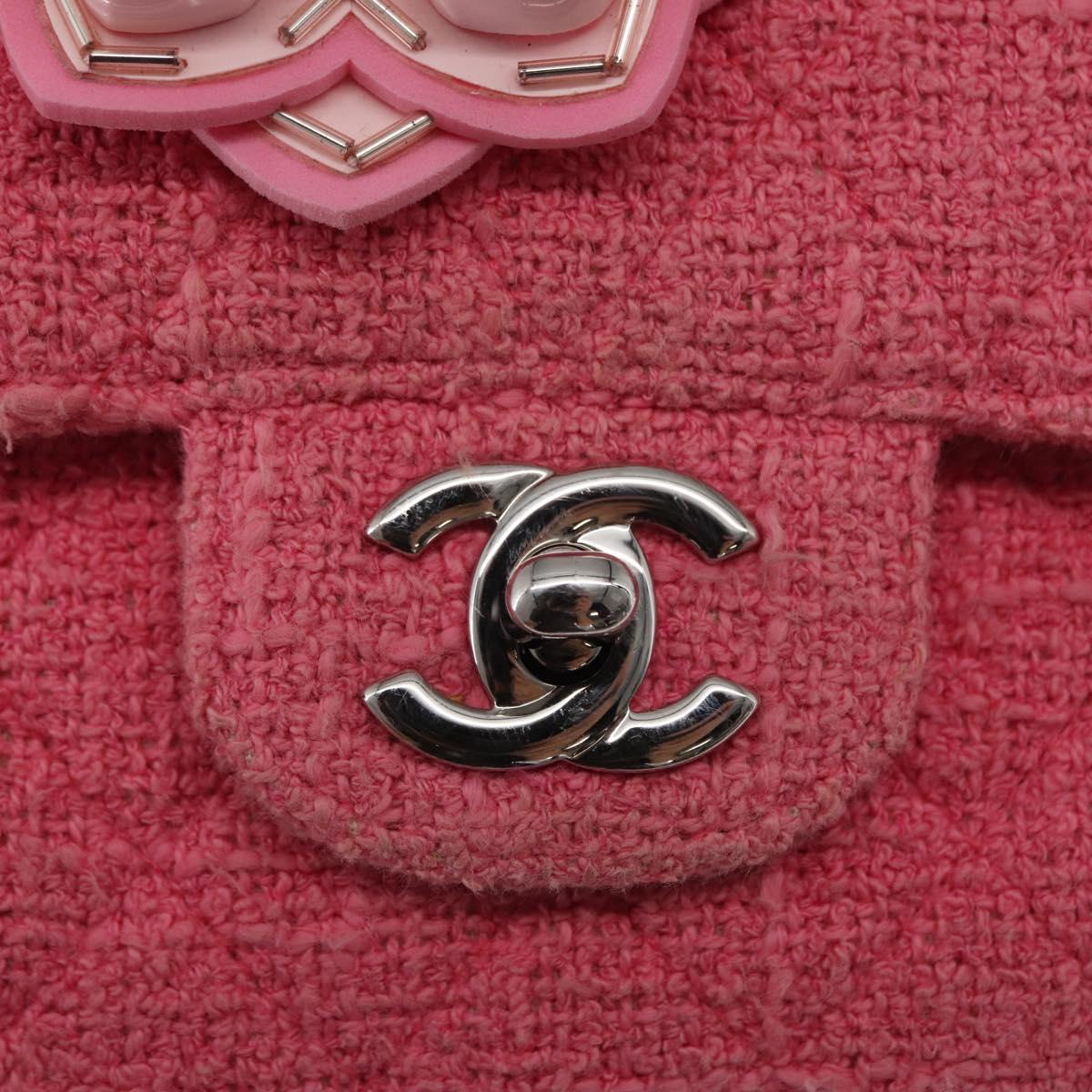 CHANEL Matelasse25 Chain Shoulder Bag Tweed Pink Silver CC Auth 162900SM