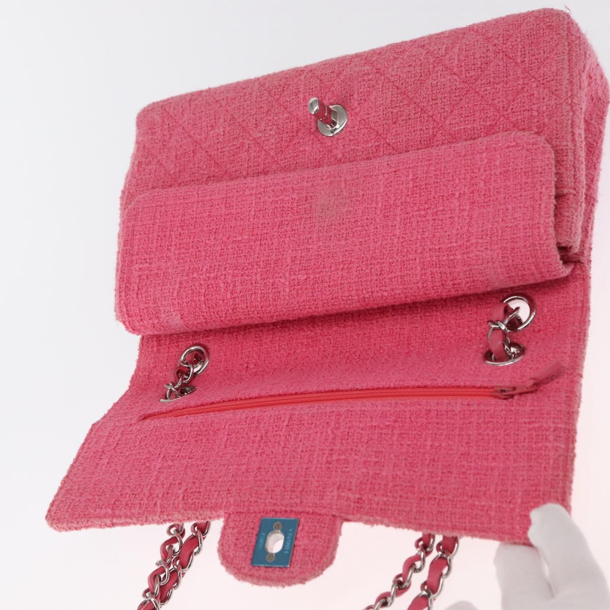 CHANEL Matelasse25 Chain Shoulder Bag Tweed Pink Silver CC Auth 162900SM